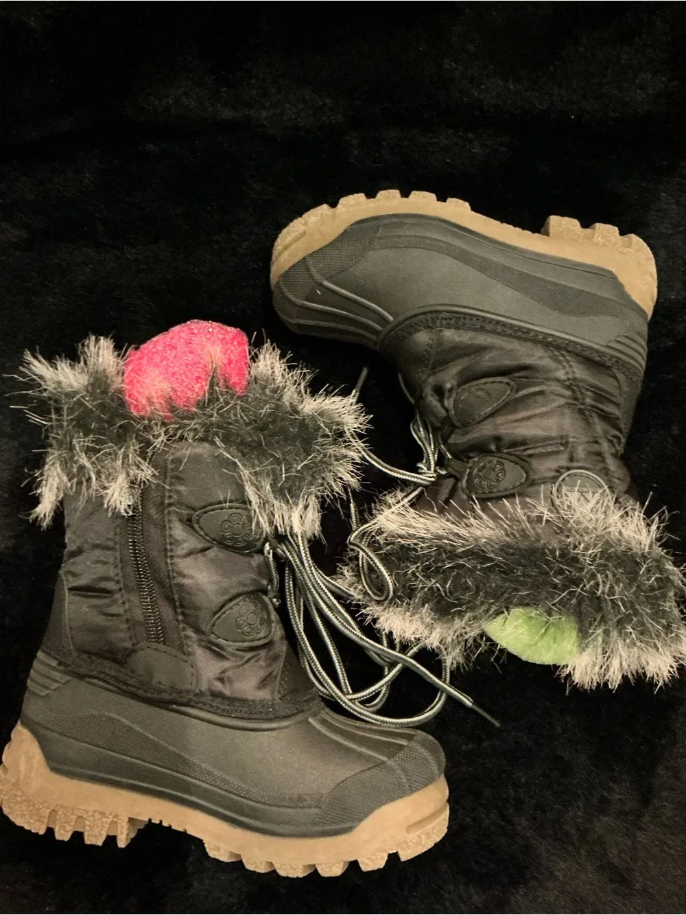 Nova Mountain Kids Black Faux-Fur Trim Winter Snow Boots Size 10 Toddler unisex